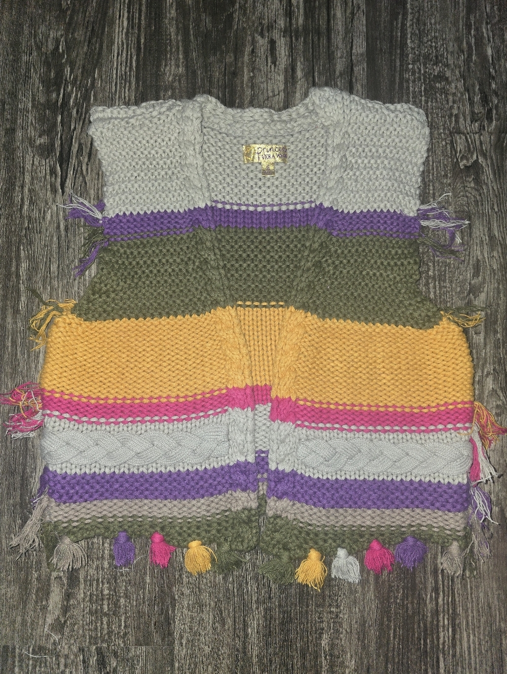 Vera Wang Colorful Knit Sweater with Tassle Trim Small